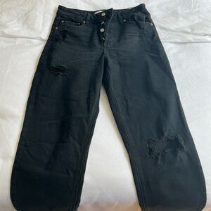Distressed black straight leg jeans